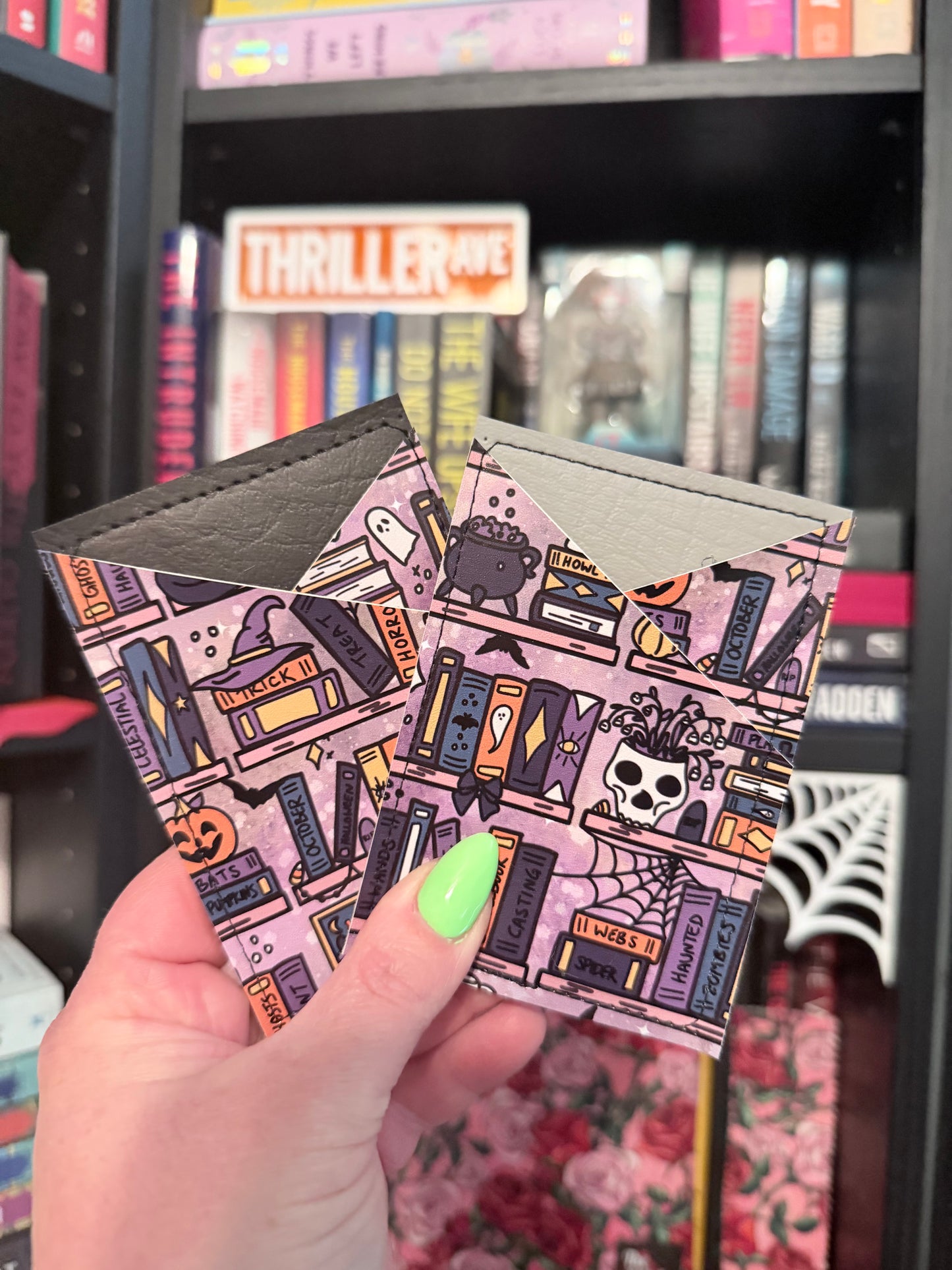 Spooky Bookshelf Gray Backing Card Keeper